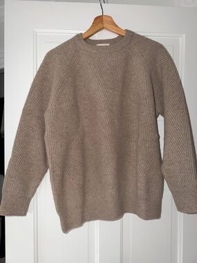 Demylee New York Taupe Ribbed Knit Crewneck Sweater